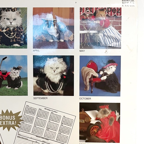 Vintage 1989 Calendar Pictures of Cats Dressed Up in Clothes Kitty Cute Kitten - Picture 3 of 16